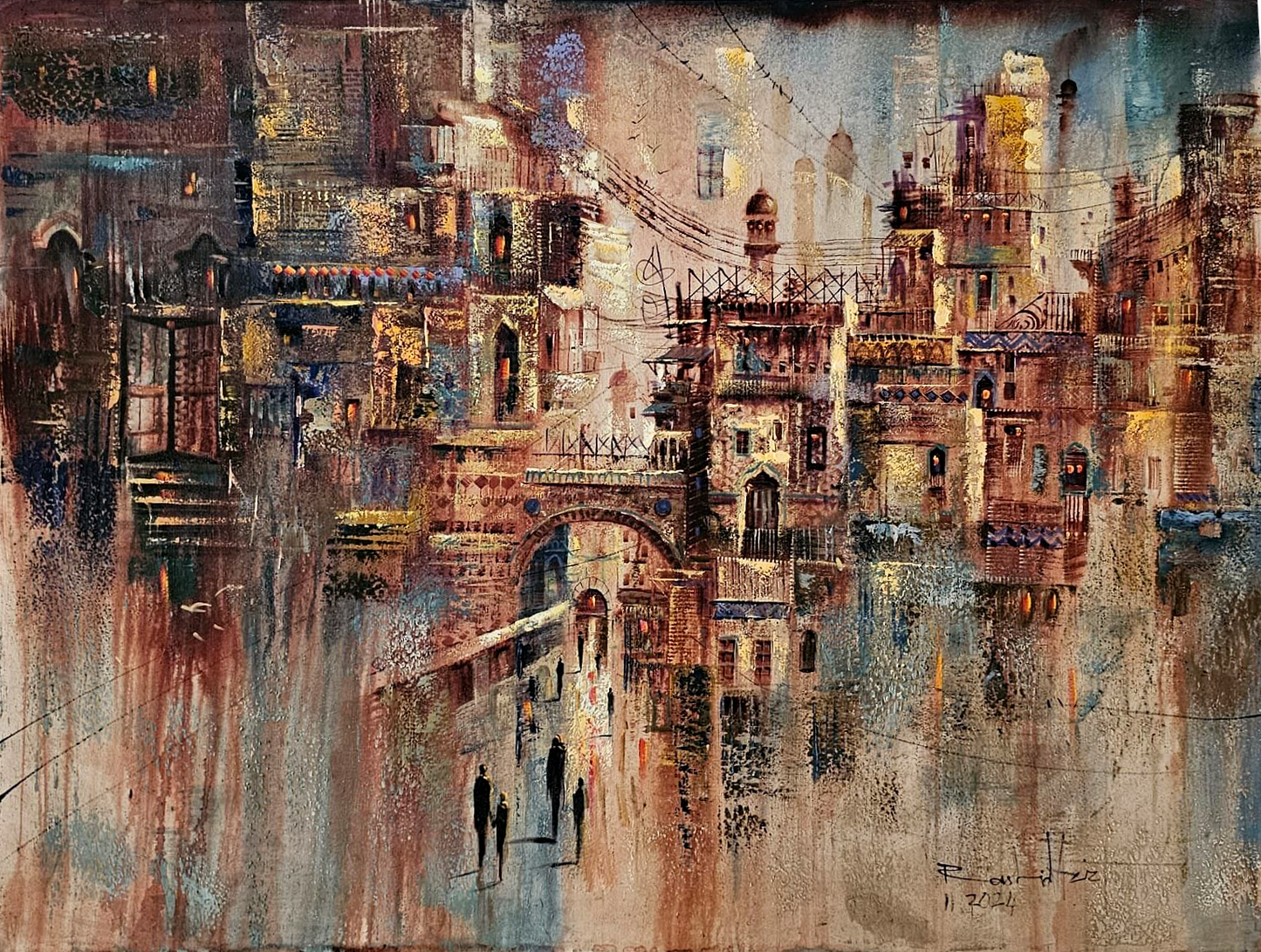 Abstract Cityscape Painting | Urban Dreamscape with Historic Architecture