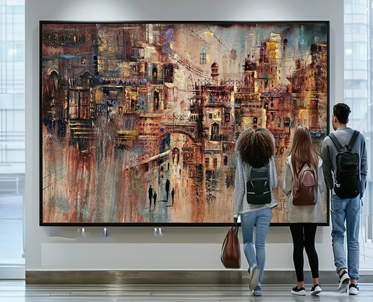 Abstract Cityscape Painting | Urban Dreamscape with Historic Architecture