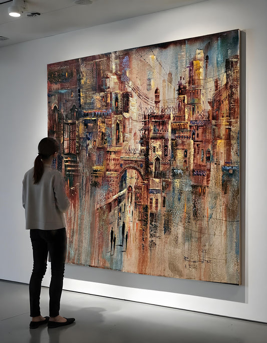 Abstract Cityscape Painting | Urban Dreamscape with Historic Architecture